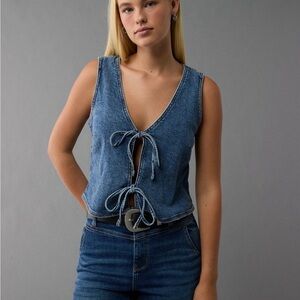 AE Denim Bow Tie Vest